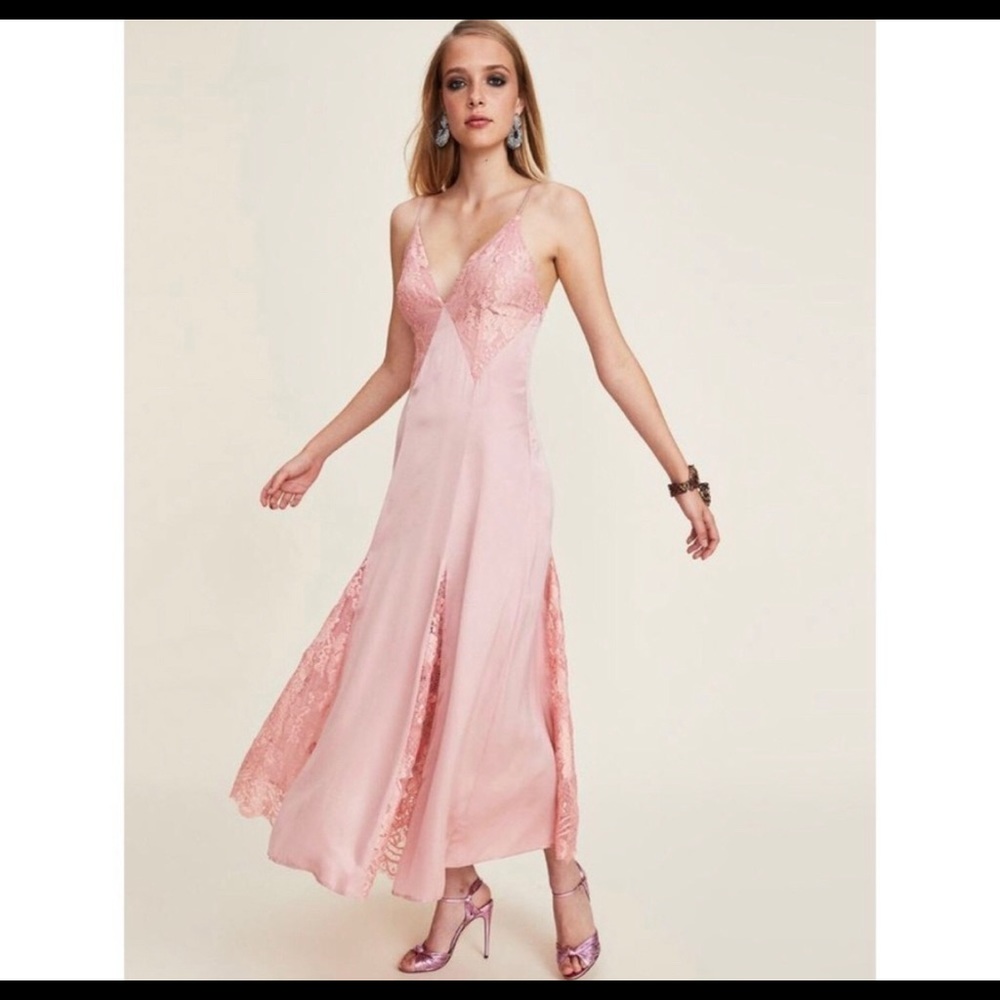 LPA pink satin slip maxi dress